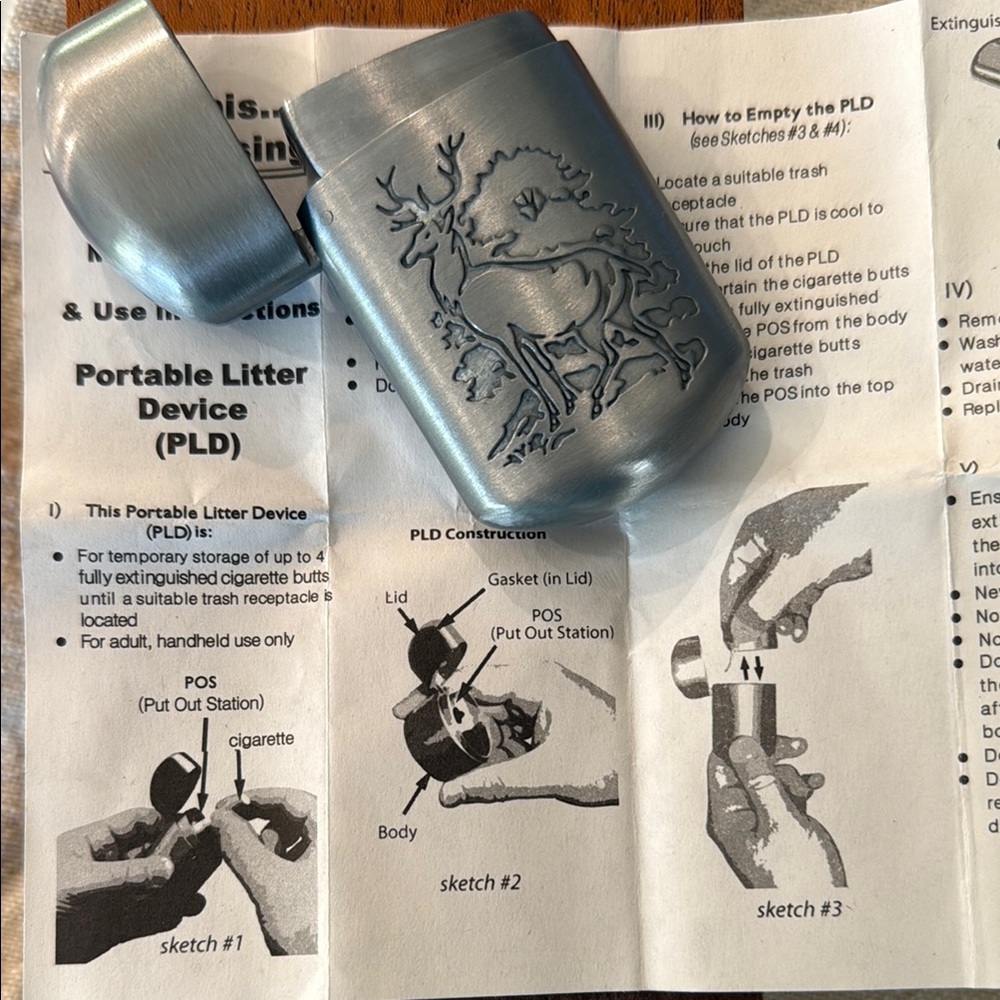 Silver Portable Litter Device with Deer Design